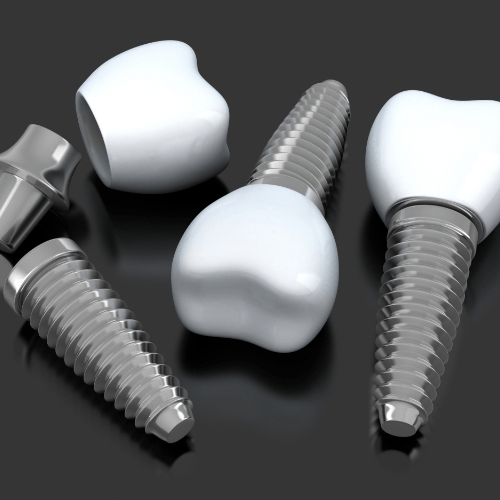 Three animated dental implants